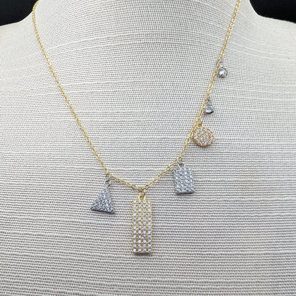 Adornia 14K Gold Plated Sterling Silver Swarovski Crystal Charm Necklace - NWT